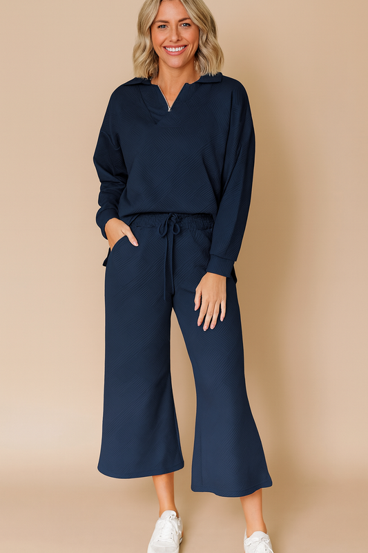 Textured V Neck Set FB