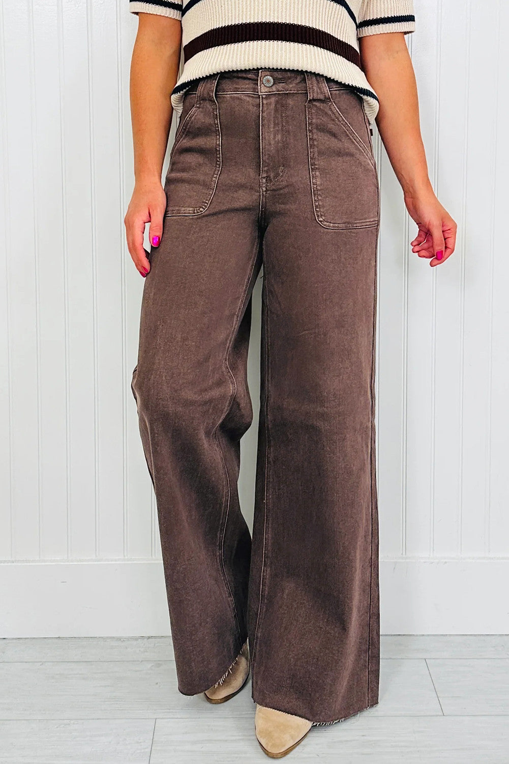 Brown Retro Washed Loose Jeans FB