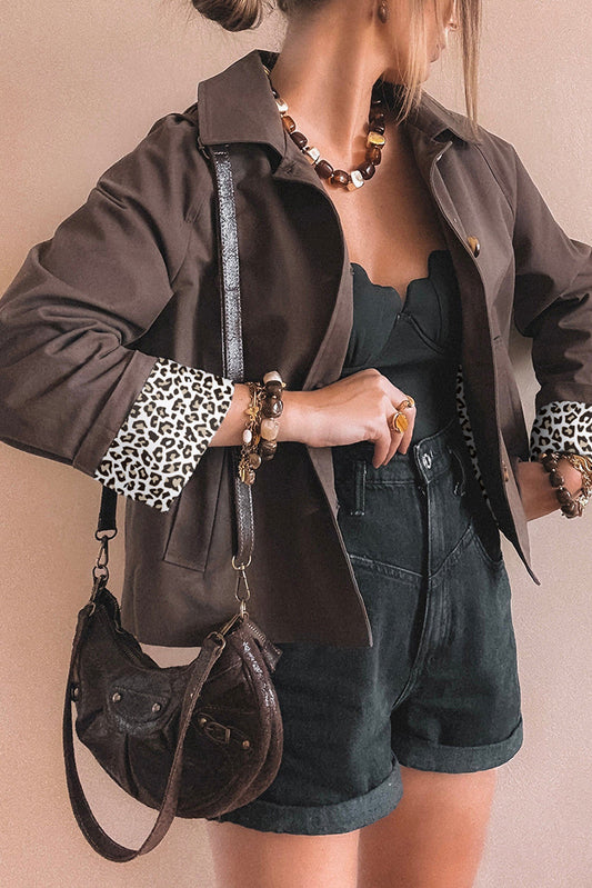 Brown Buttoned Leopard Jacket FB