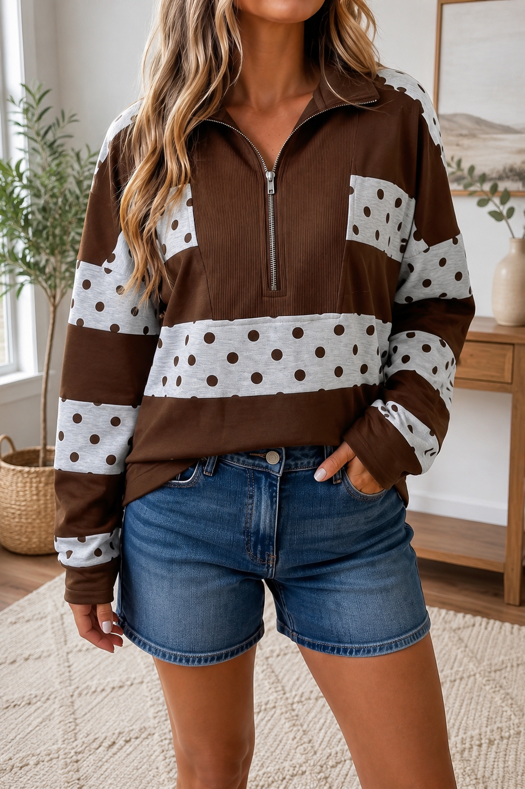 Brown Stripe Polka Dot Top