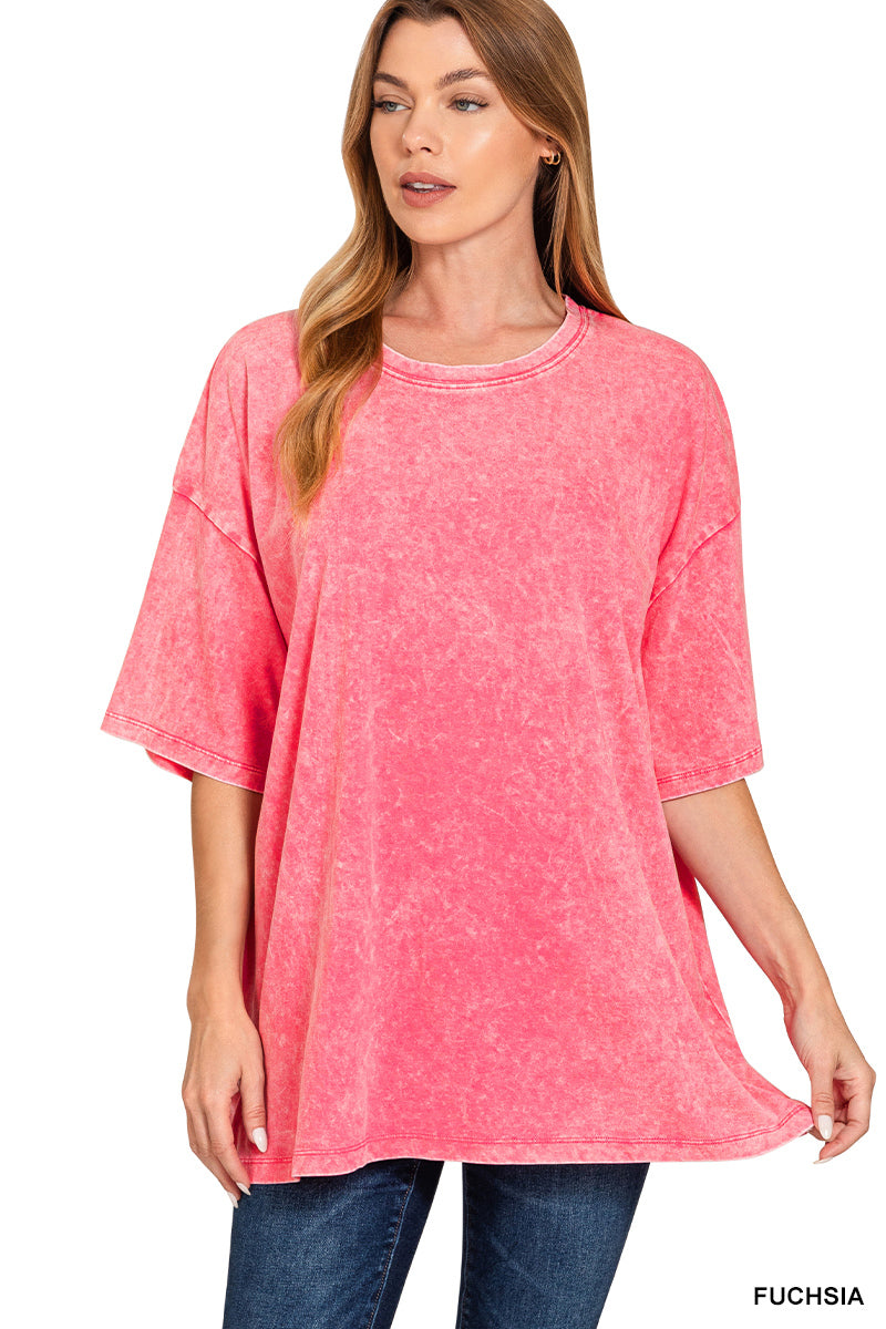 Acid-Wash Boyfriend Box Top Zenana