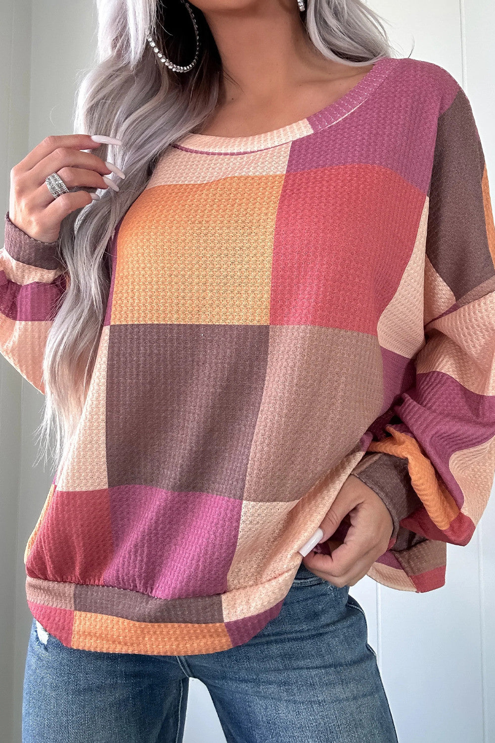 Checkered Loose Knit Top FB