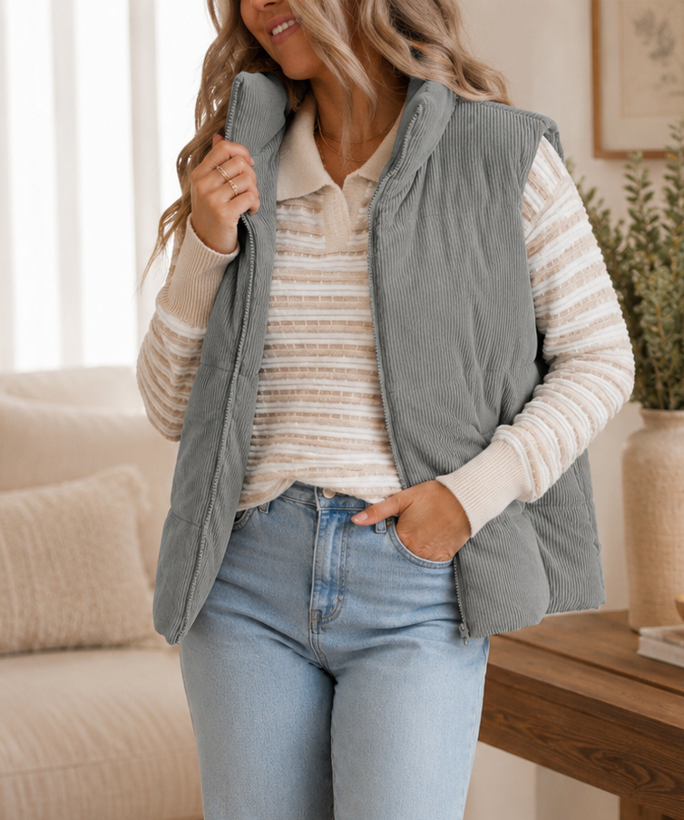 Corduroy Zip Up Puffer Vest