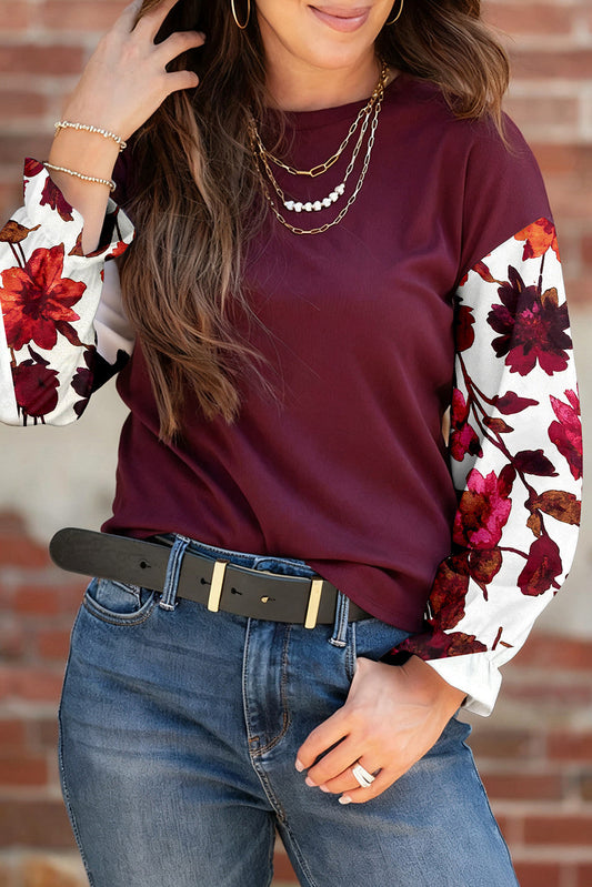 Floral Sleeve Ribbed Top FB