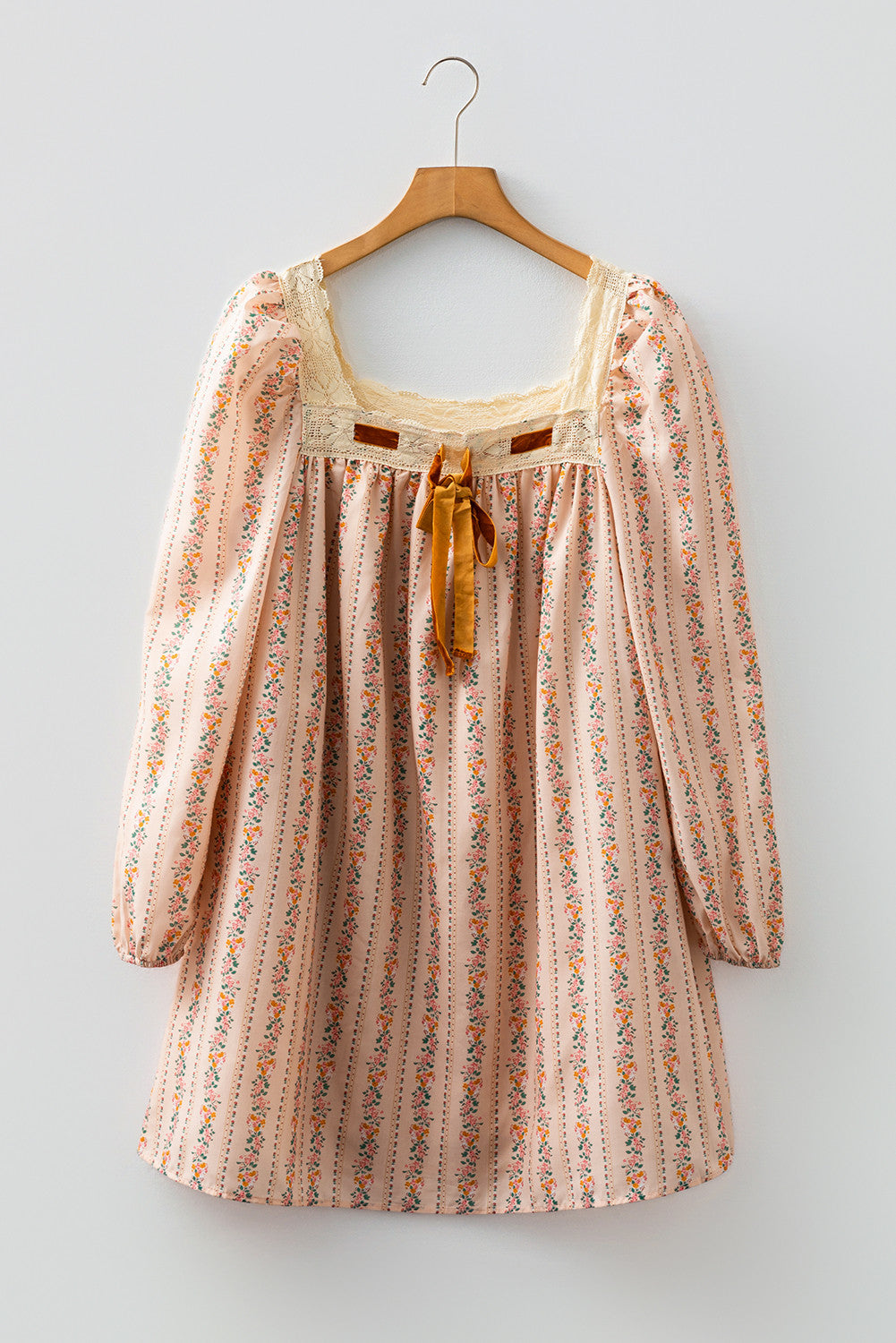 Floral Velvet Bow Loose Mini Dress FB