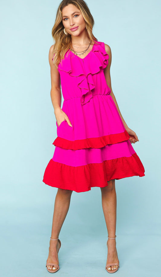 Red and Fuchsia Ruffle Dress - Plus only