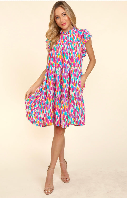 Abstract Multi Color Knee Length Dress