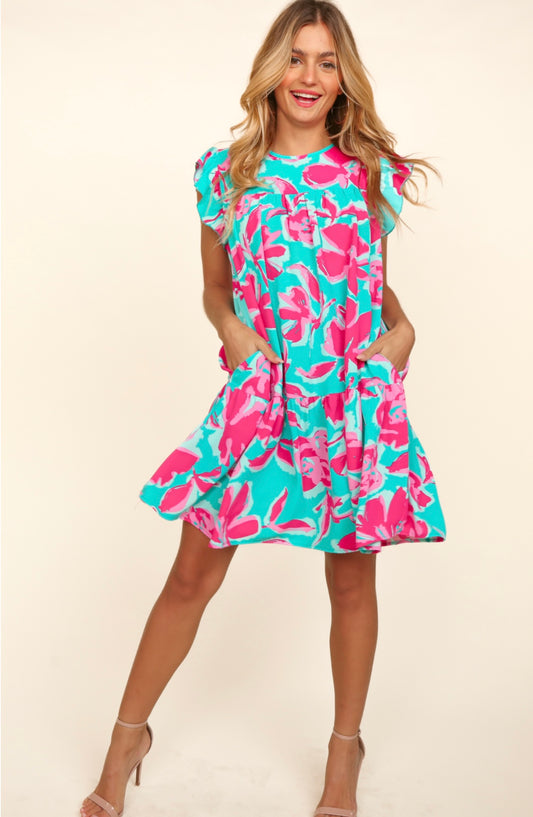 Turquoise and Fuchsia Floral Dress