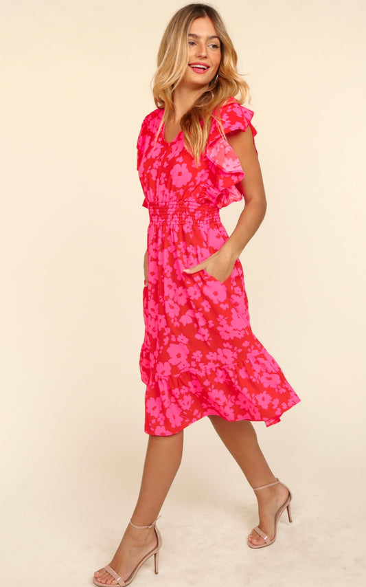Red and Pink Floral Dess