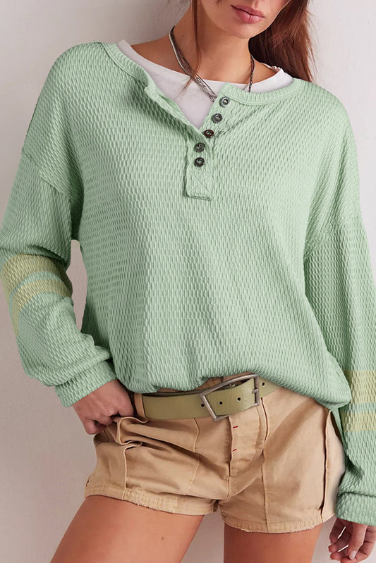 Green Texture Henley Top FB