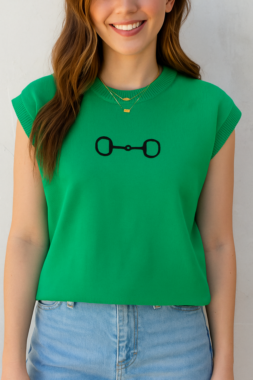 Green Horse Bit Embroidered Sweater FB