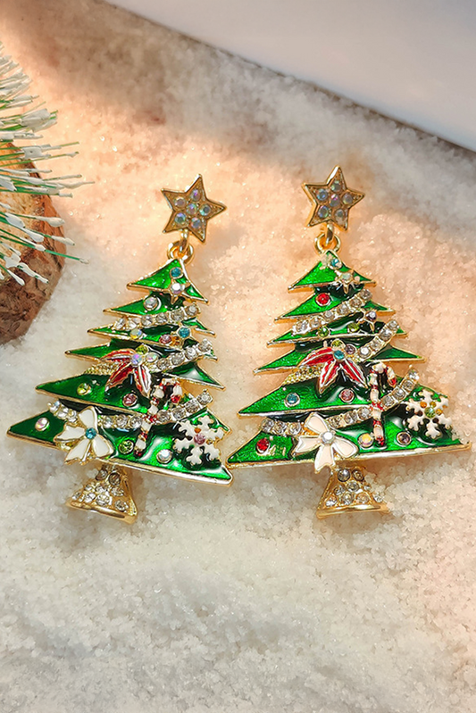 Green Rhinestone Christmas Tree Earrings RTS