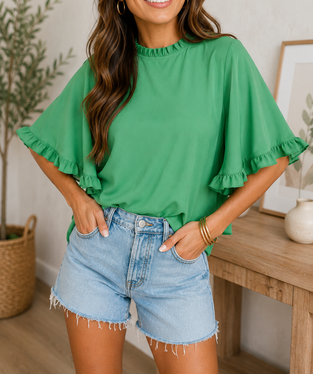 Green Ruffled Blouse