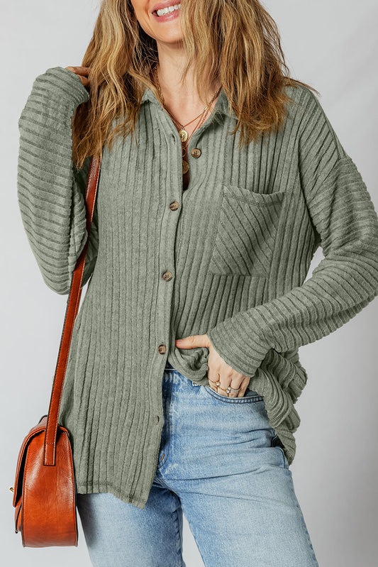 Green Thermal Ribbed Shacket FB