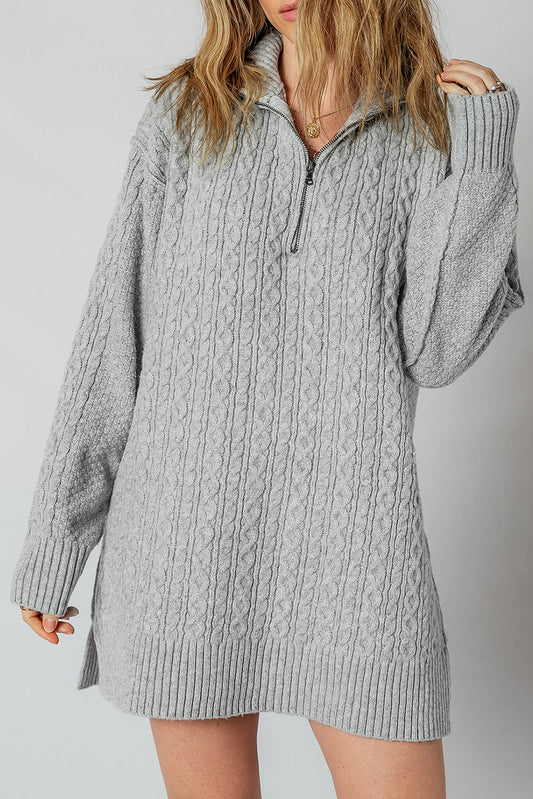 Grey Cable Knit Loose Sweater Dress FB