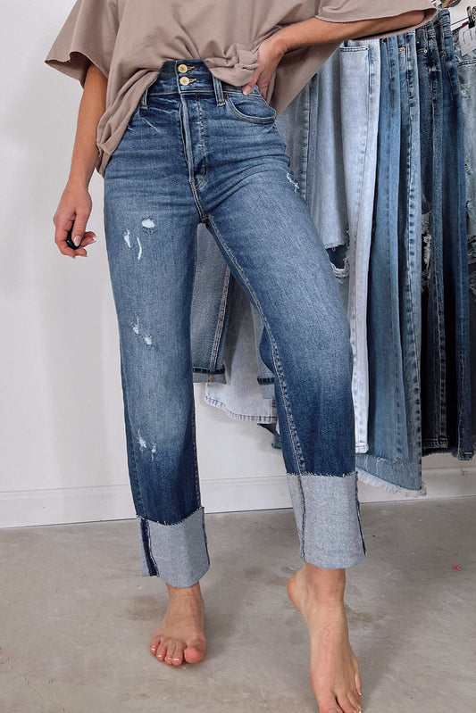 High Waist Straight Cuff Jeans LT