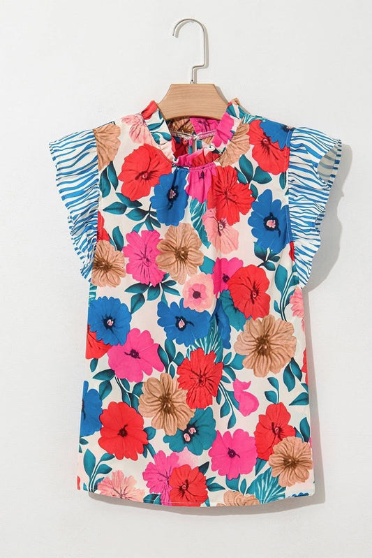 Blue Striped Floral Tank Blouse