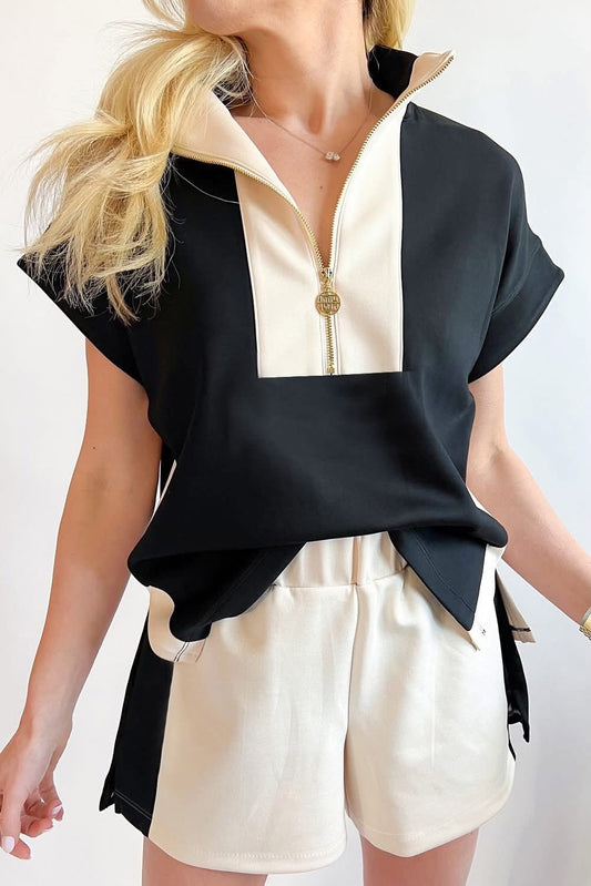 Black Contrast Zip Set
