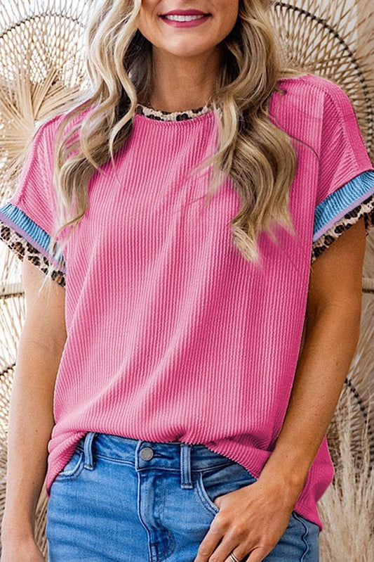 Pink Leopard Corded Knit