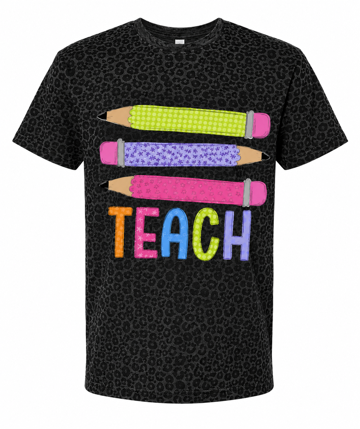 Black Leopard Pattern Pencil Teach Tee.