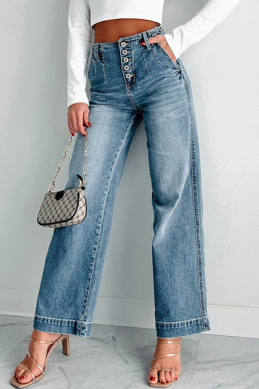 Medium Wash Straight Loose Jeans FB
