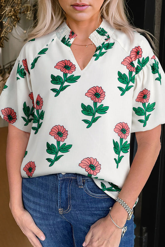 Offwhite Flower Print Blouse RTS