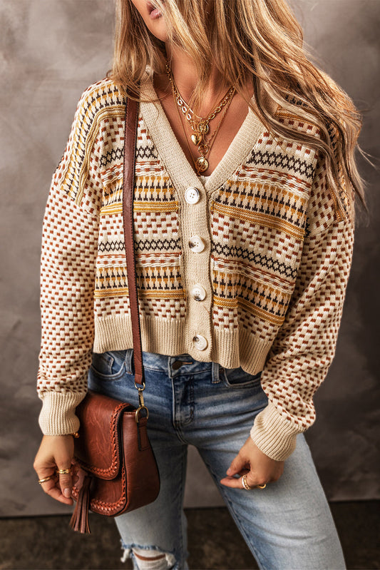 Khaki Button Crop Cardigan FB