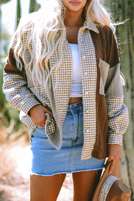Khaki Houndstooth Shacket FB