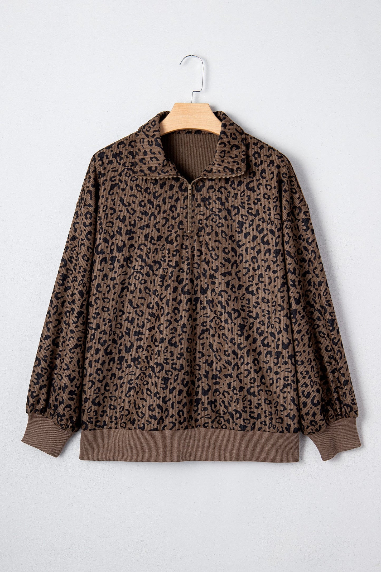 Leopard Corduroy Half Zip Pullover
