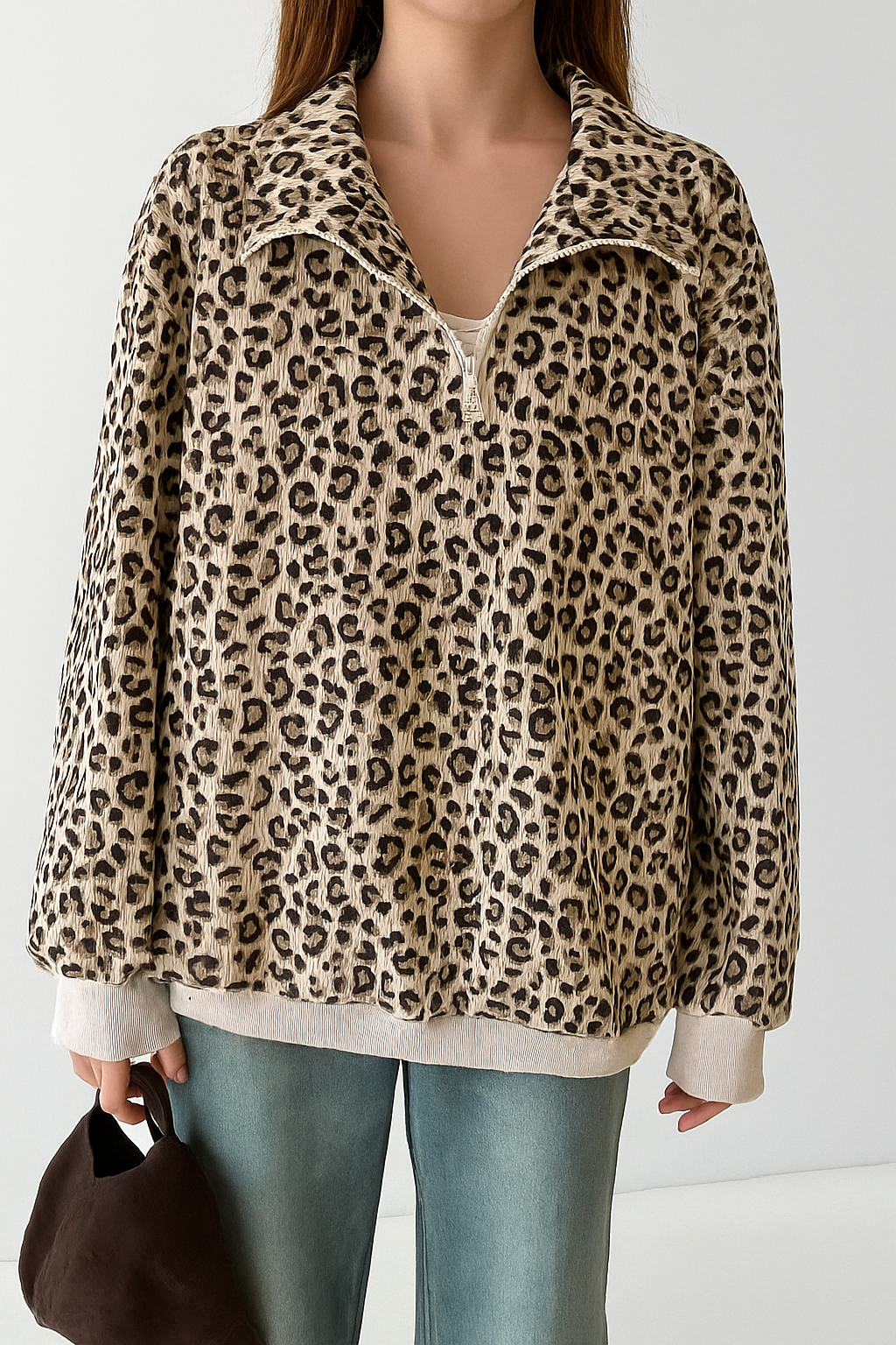 Leopard Zip Corduroy Sweatshirt November.