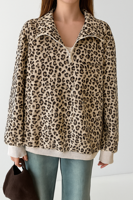 Leopard Zip Corduroy Sweatshirt November.