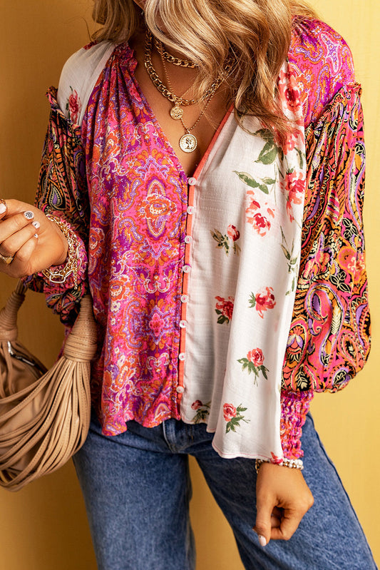 Multicolor Floral Patchwork Blouse FB