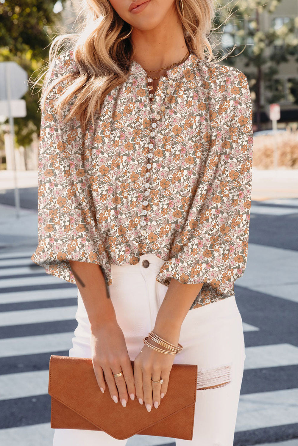 Orange Floral Button Shirt LT