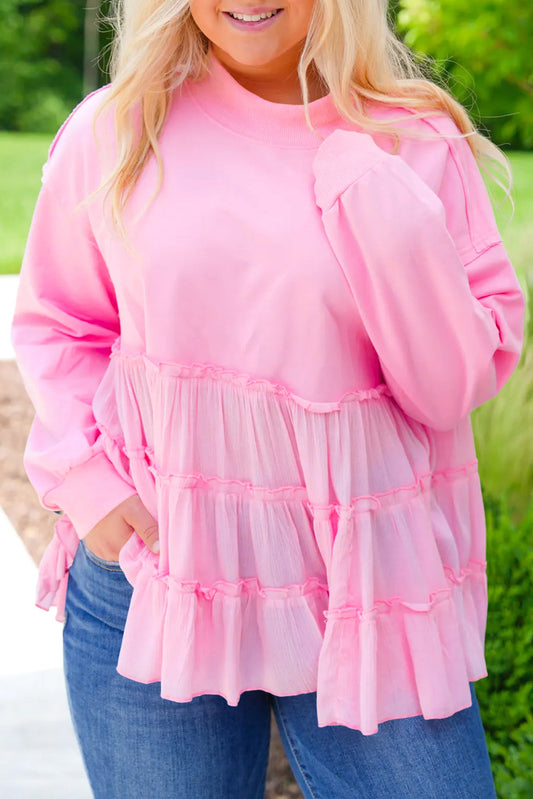 Pink Tiered Plus Size Blouse LT
