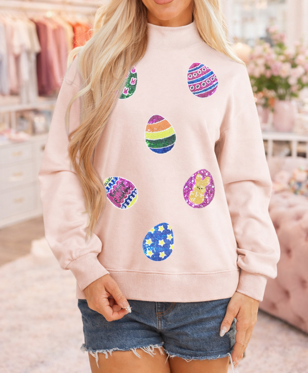 Pink Easter Egg Sequin Sweatshirt FB