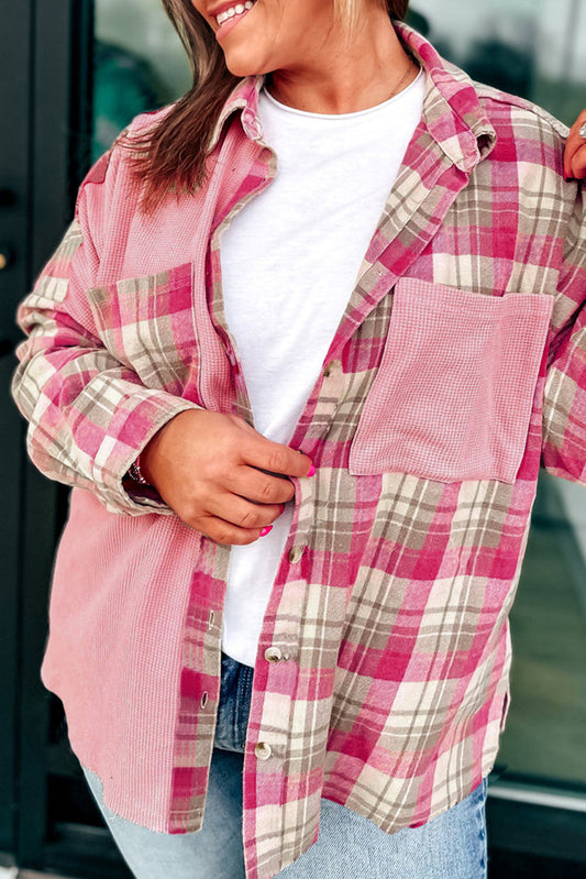 Pink Plaid Patchwork Plus Top LT