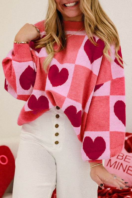 Pink Plus Heart Checkered Sweater FB