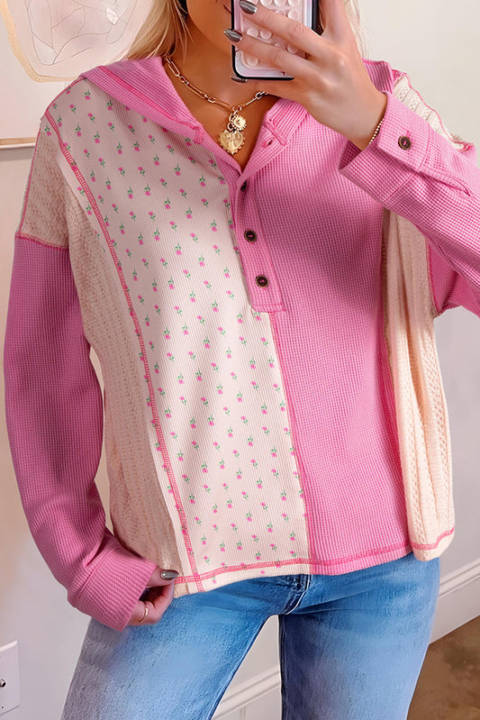 Pink Waffle Patchwork Hoodie LT