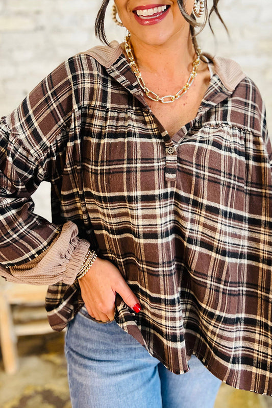 Plaid Patchwork Hooded Blouse LT
