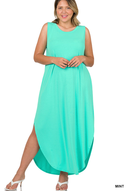 Plus Sleeveless Crew Neck Maxi Dress - 2 colors available