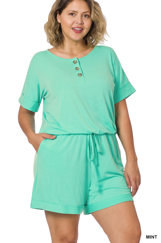 Plus Short Sleeve Romper with Pockets - 2 colors available