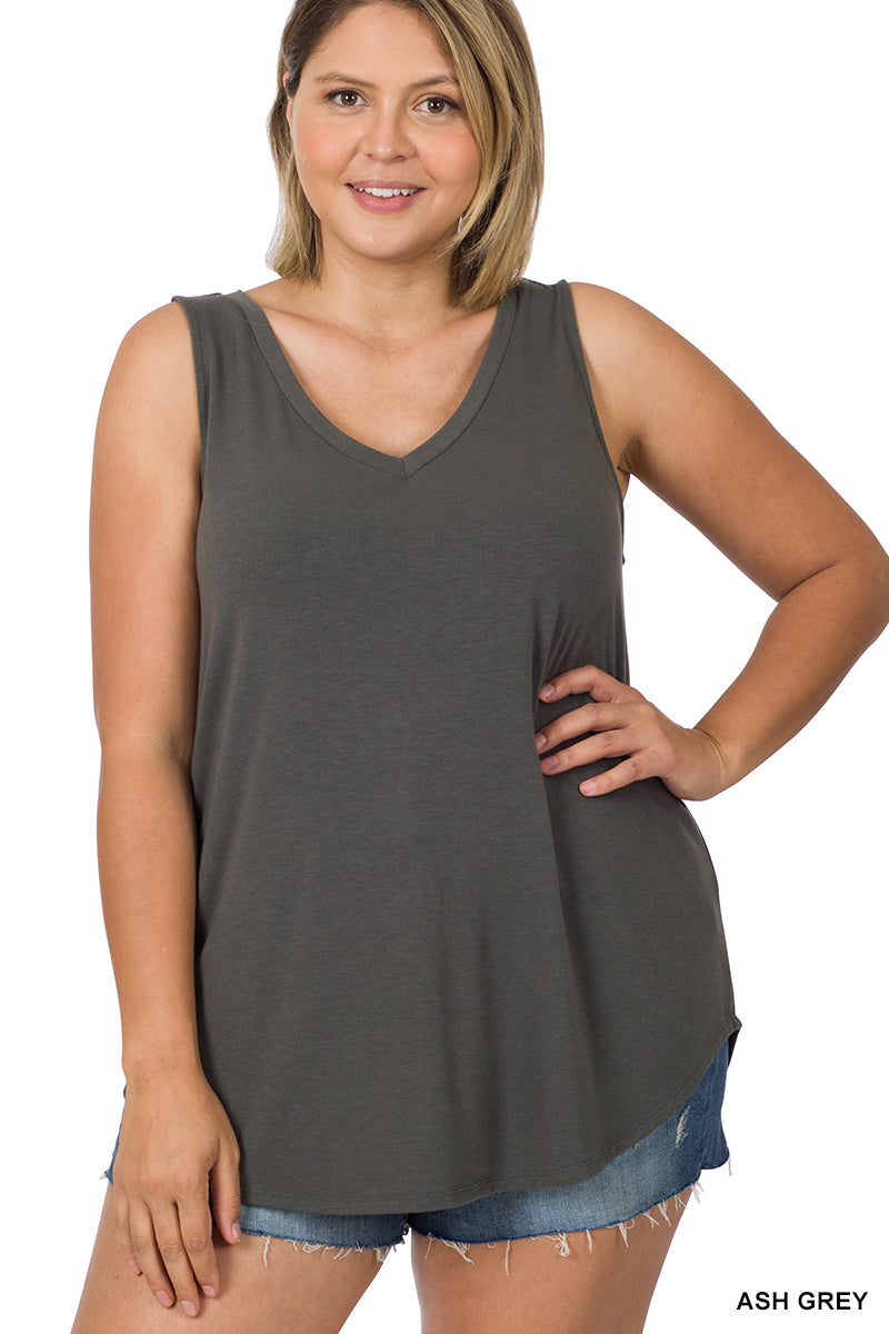 Plus Sleeveless V-Neck Tank Top - Multiple Colors Available