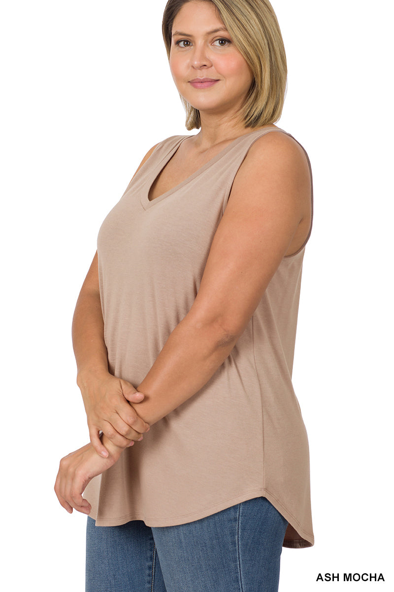 Plus Sleeveless V-Neck Tank Top - Multiple Colors Available