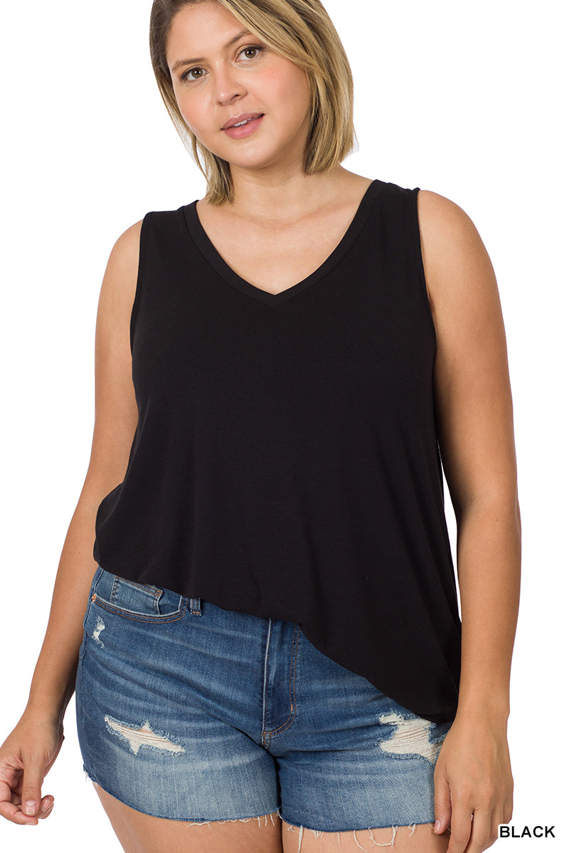 Plus Sleeveless V-Neck Tank Top - Multiple Colors Available