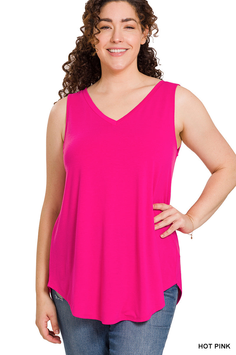 Plus Sleeveless V-Neck Tank Top - Multiple Colors Available