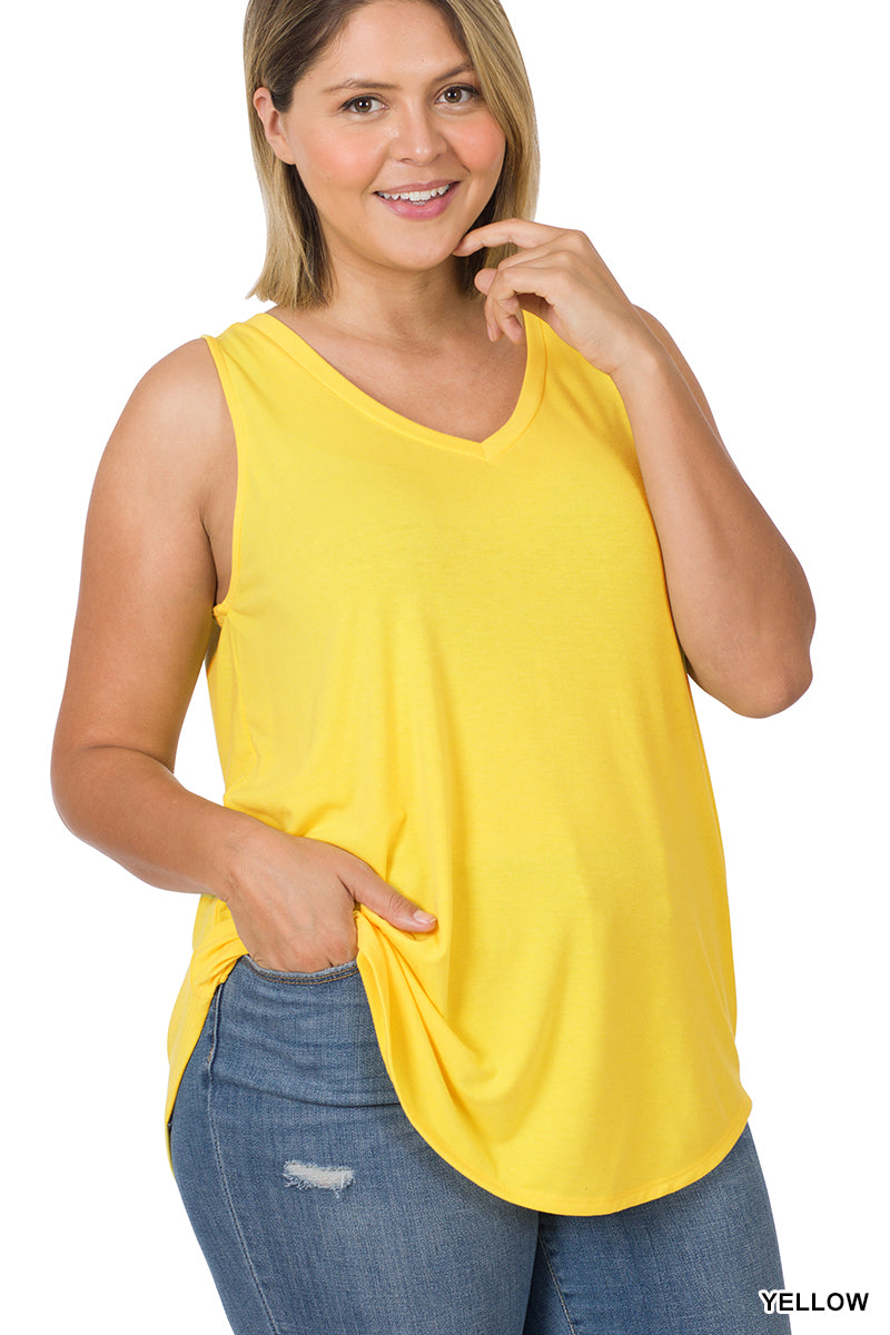 Plus Sleeveless V-Neck Tank Top - Multiple Colors Available