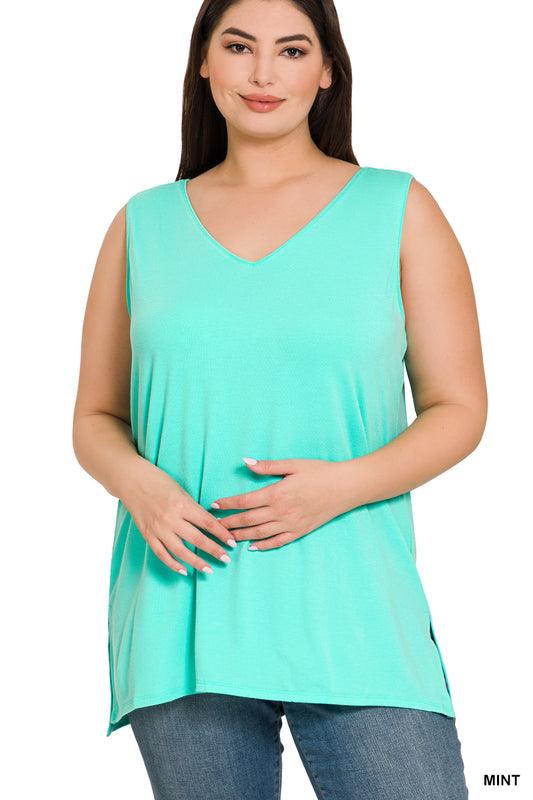 Plus Sleeveless Side Slit Tank - 3 colors available