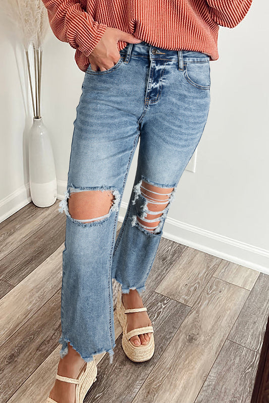 Raw Hem Ripped Flare Jeans FB