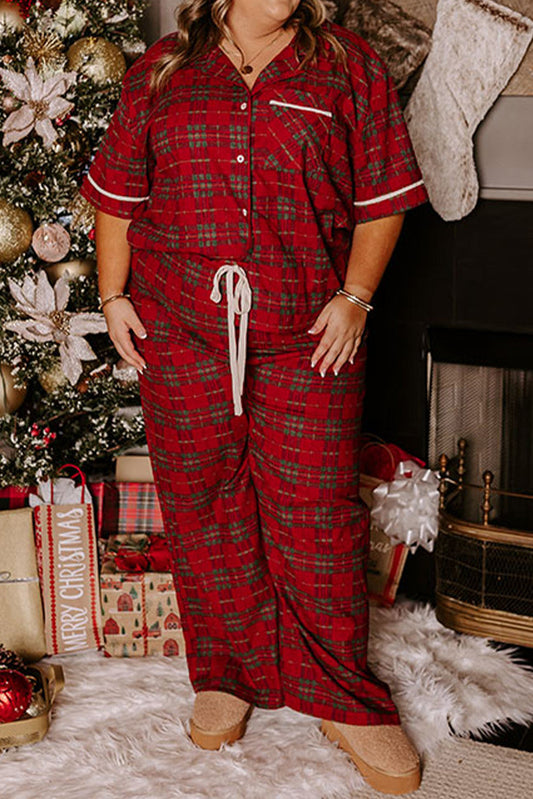 Red Plus Size Plaid Pajama Set LT