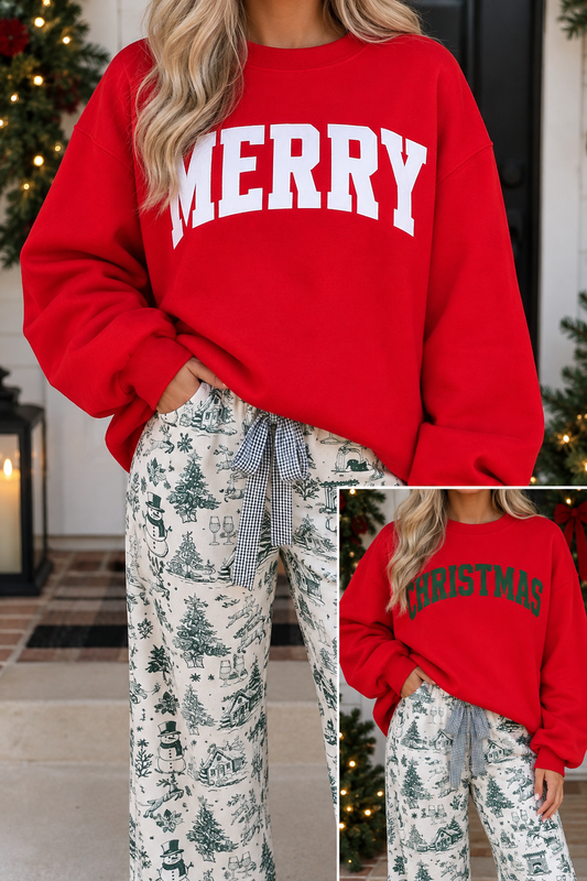 Red MERRY/CHRISTMAS Reversible Sweatshirt
